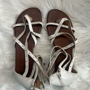Women's White Braided Strappy Gladiator Sandals